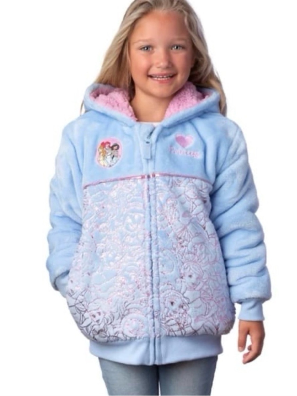 NWT Disney Girls Princess (©Disney) Character Kids Plush Hoodie Size 5